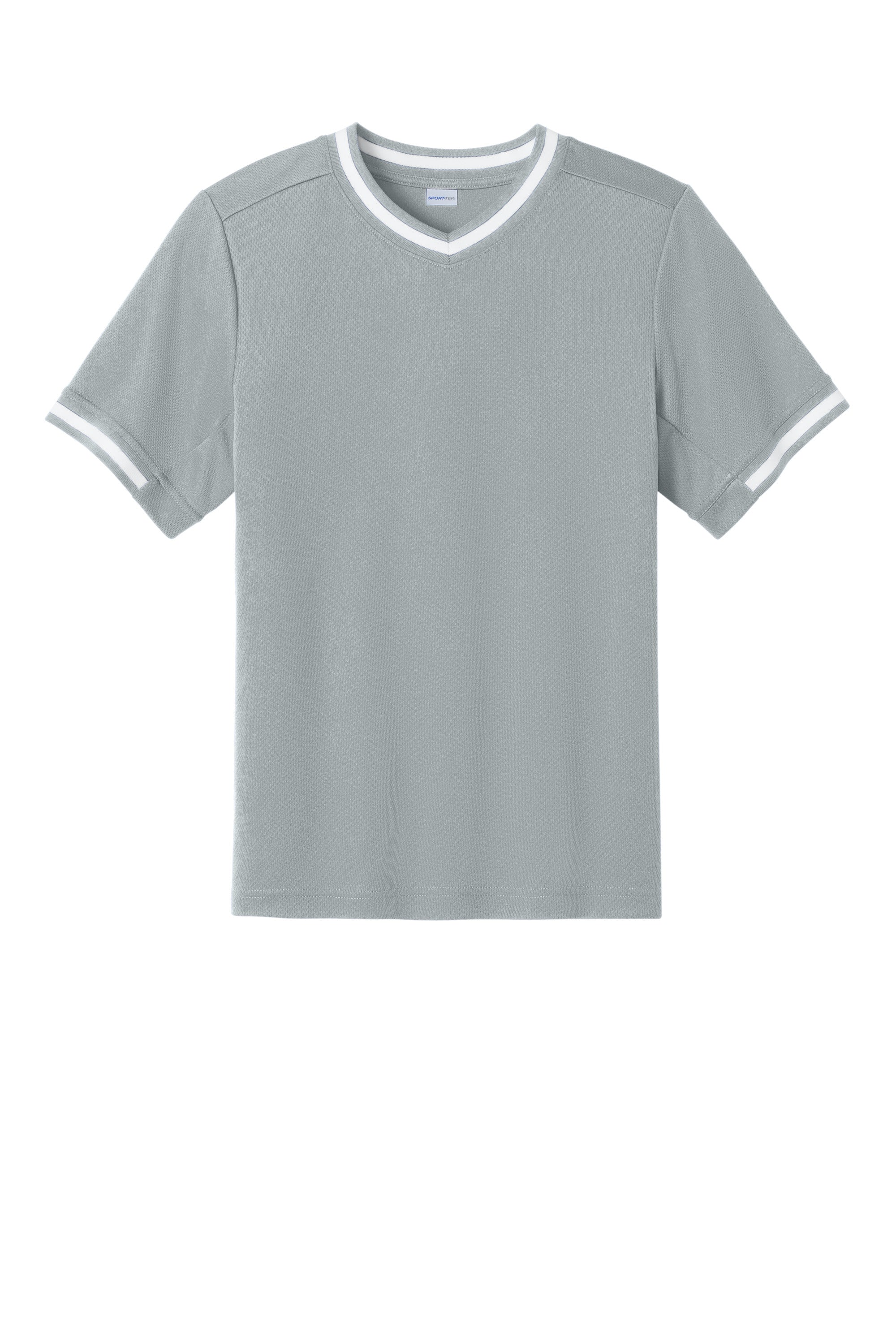 Sport-Tek YST221 Youth Tough Mesh V-Neck Baseball Jersey Silver Grey Flat Front
