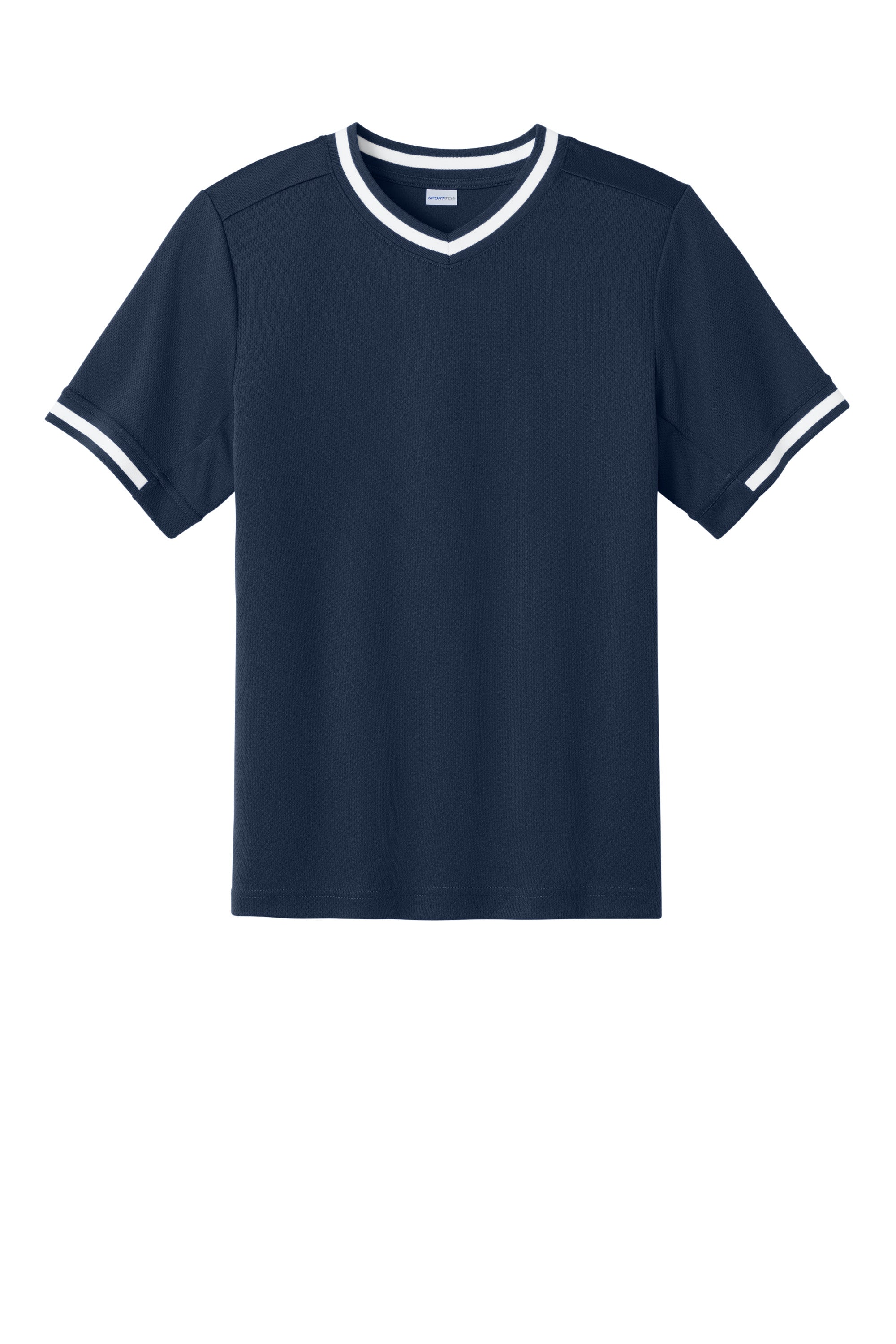 Sport-Tek YST221 Youth Tough Mesh V-Neck Baseball Jersey True Navy Blue Flat Front
