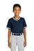 Sport-Tek YST221 Youth Tough Mesh V-Neck Baseball Jersey True Navy Blue Model Front