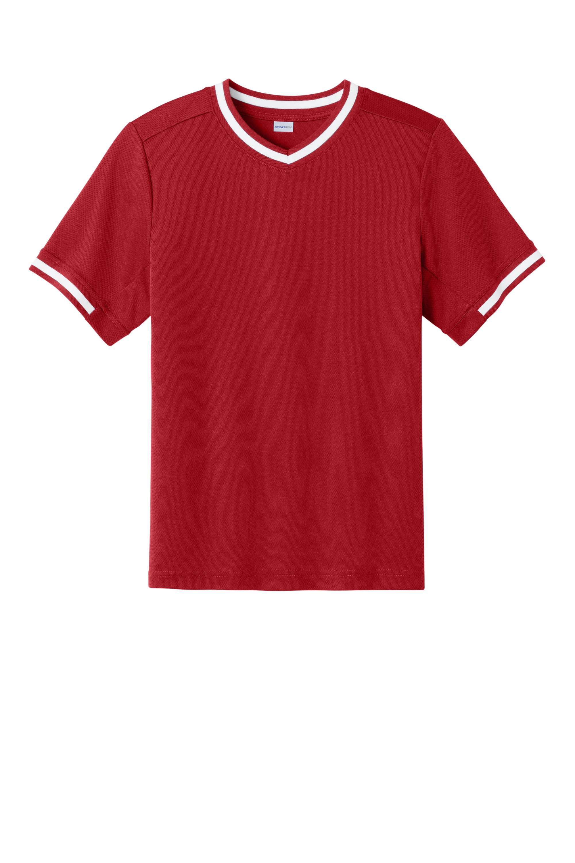Sport-Tek YST221 Youth Tough Mesh V-Neck Baseball Jersey True Red Flat Front