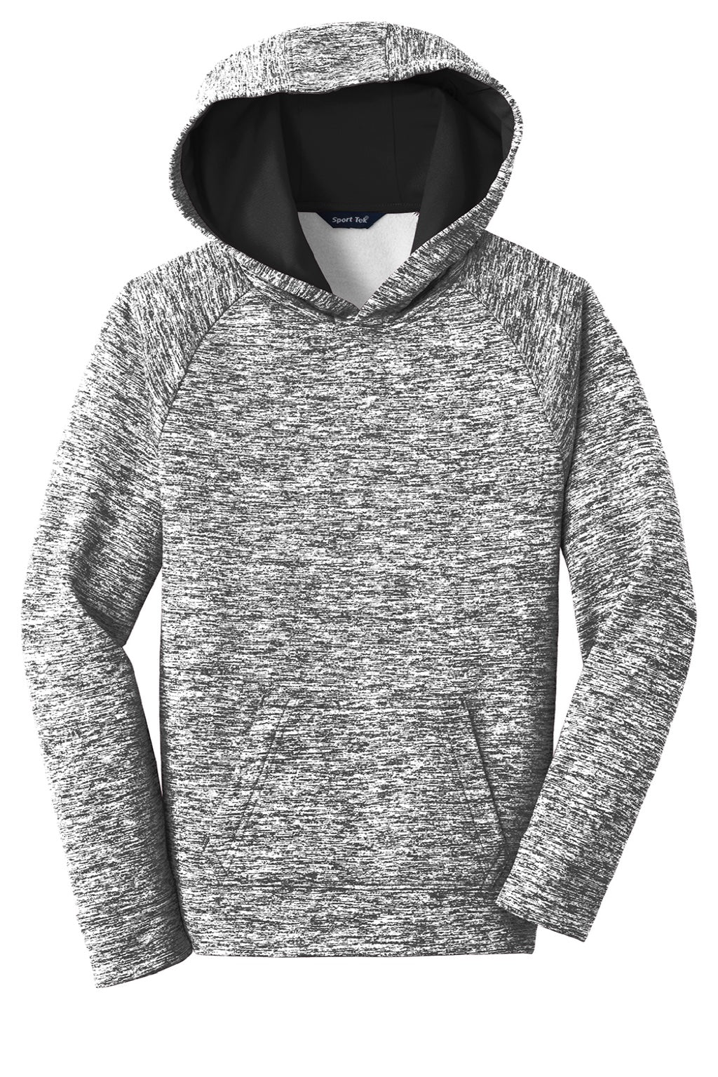 Sport-Tek YST225 Youth Electric Heather Moisture Wicking Fleece Hooded Sweatshirt Hoodie w/ Pouch Pocket Black Electric Flat Front