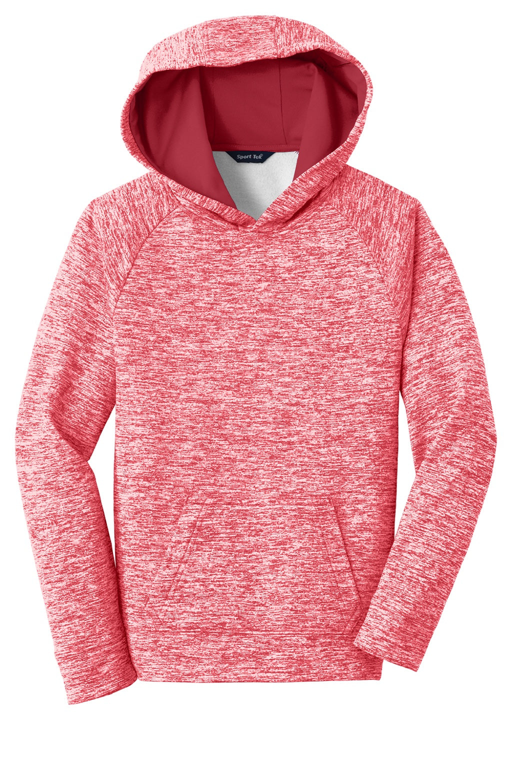 Sport-Tek YST225 Youth Electric Heather Moisture Wicking Fleece Hooded Sweatshirt Hoodie w/ Pouch Pocket Deep Red Electric Flat Front