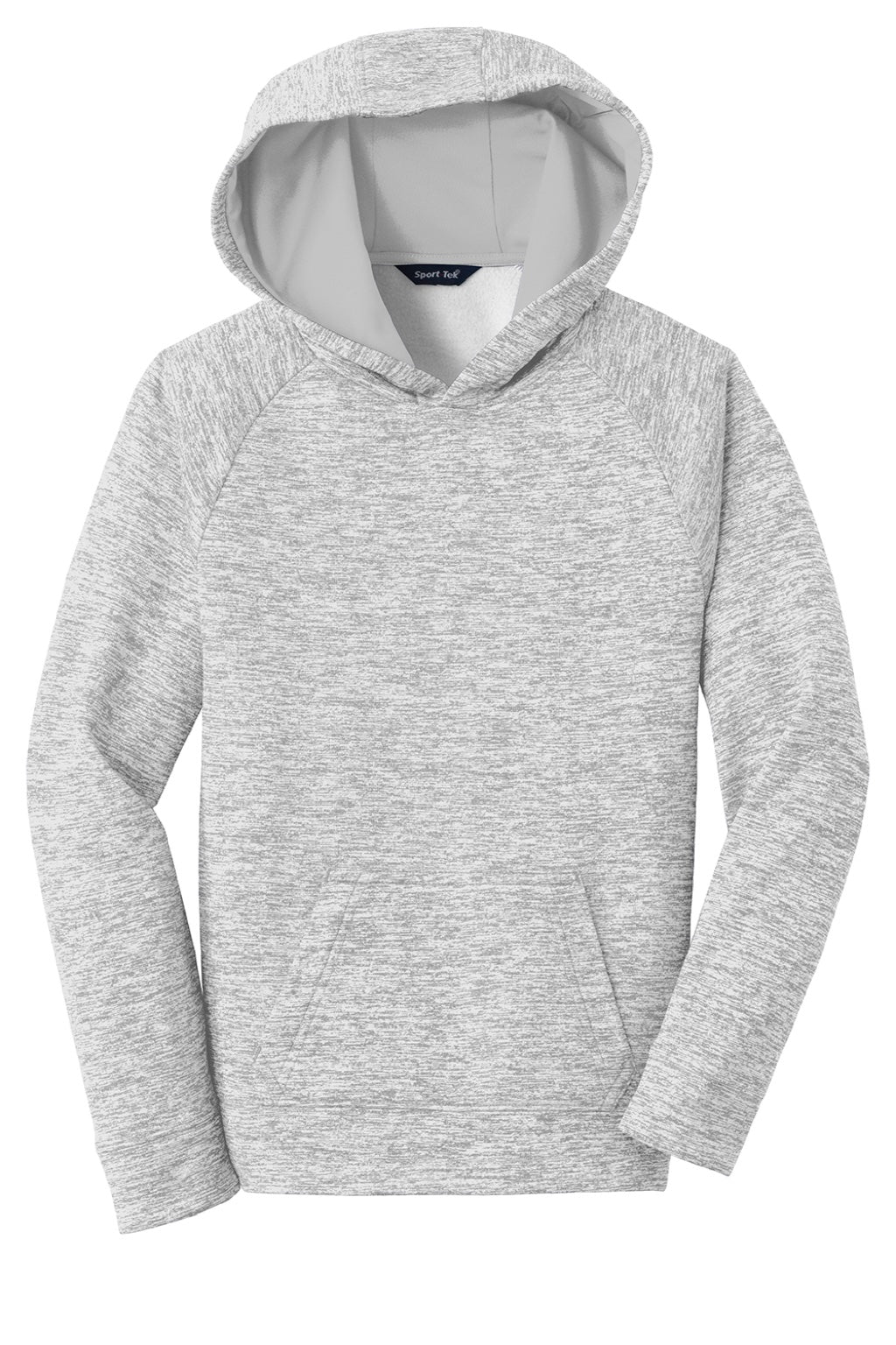 Sport-Tek YST225 Youth Electric Heather Moisture Wicking Fleece Hooded Sweatshirt Hoodie w/ Pouch Pocket Silver Grey Electric Flat Front