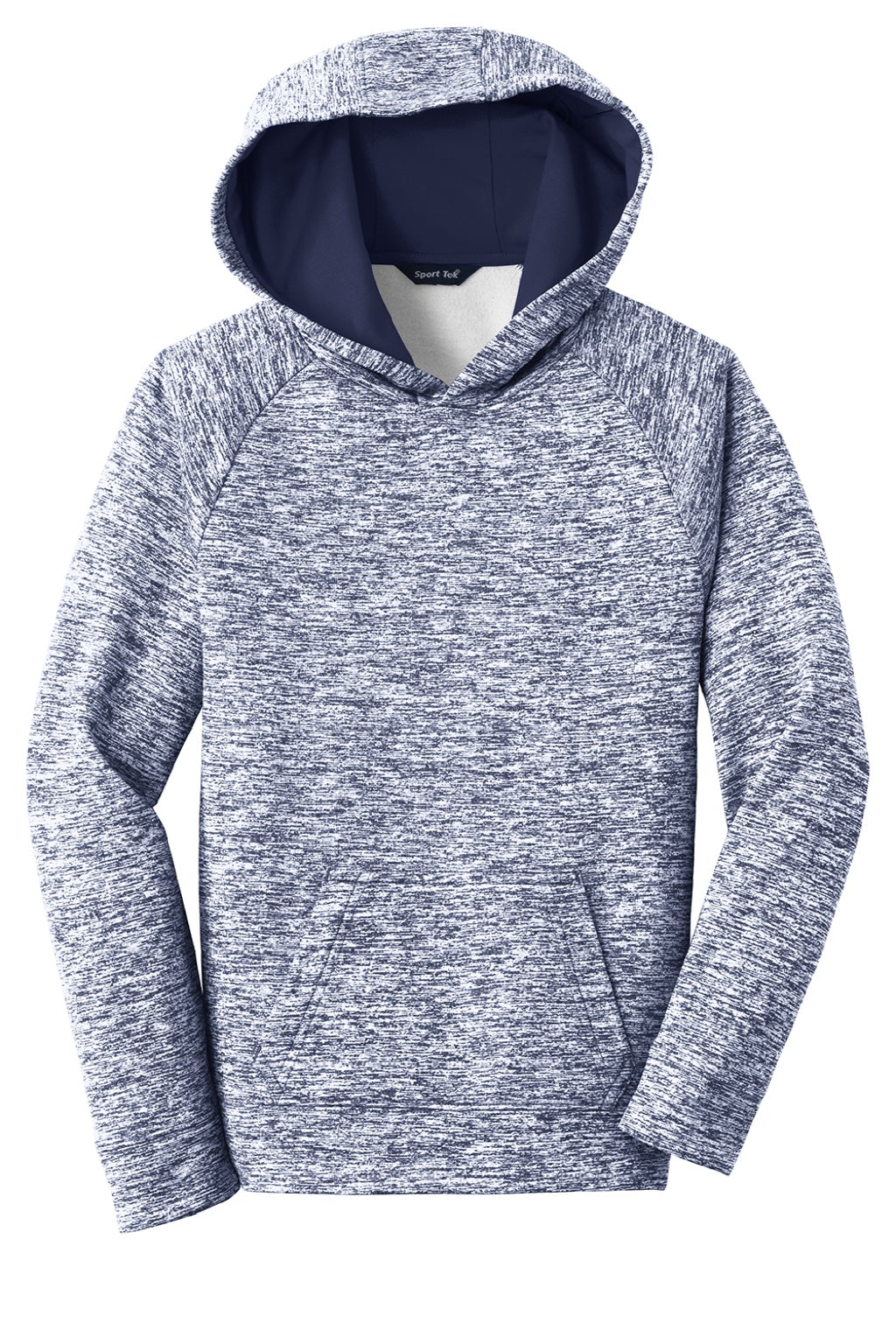 Sport-Tek YST225 Youth Electric Heather Moisture Wicking Fleece Hooded Sweatshirt Hoodie w/ Pouch Pocket True Navy Blue Electric Flat Front