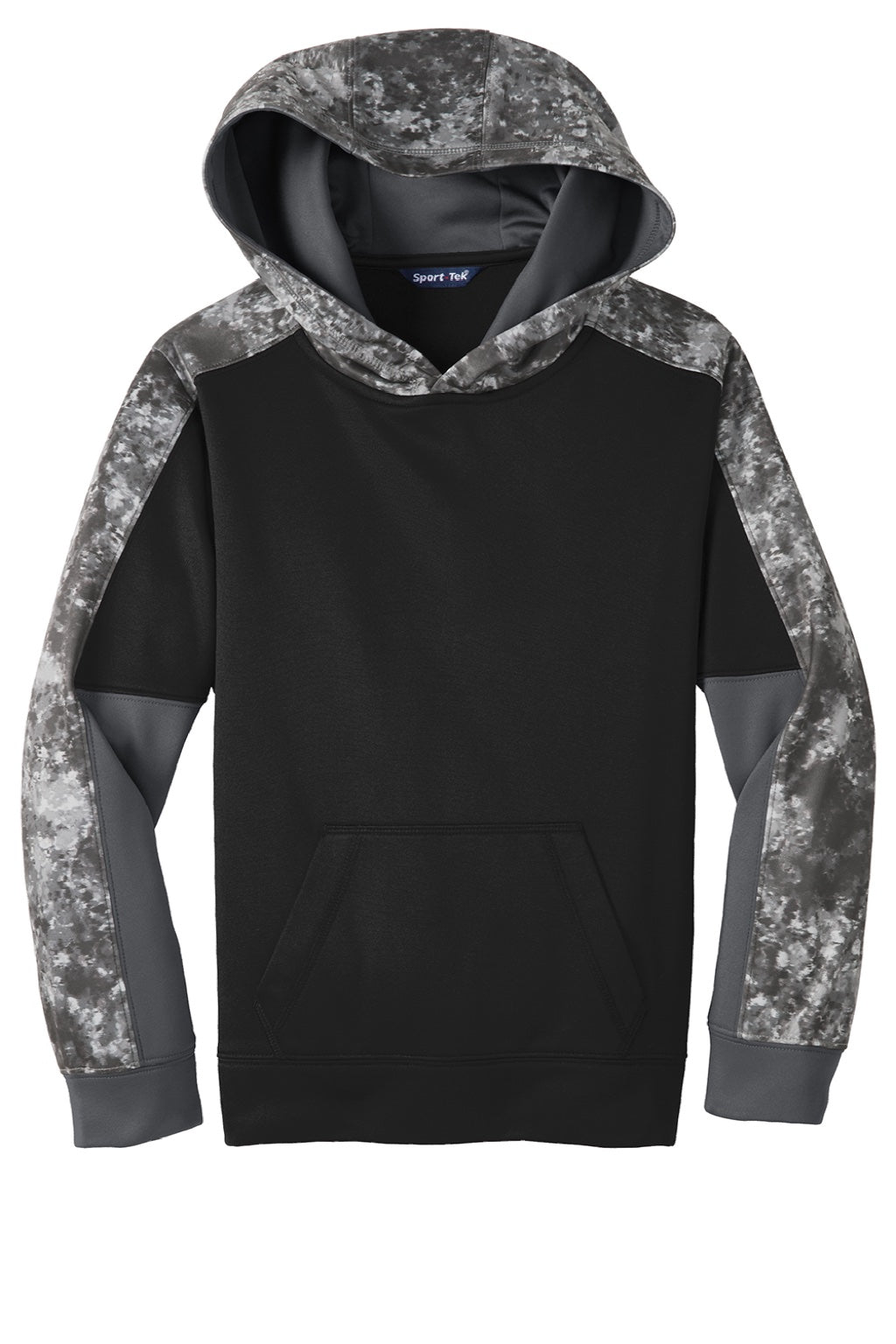 Sport-Tek YST231 Youth Sport-Wick Mineral Freeze Moisture Wicking Fleece Hooded Sweatshirt Hoodie w/ Pouch Pocket Black Flat Front
