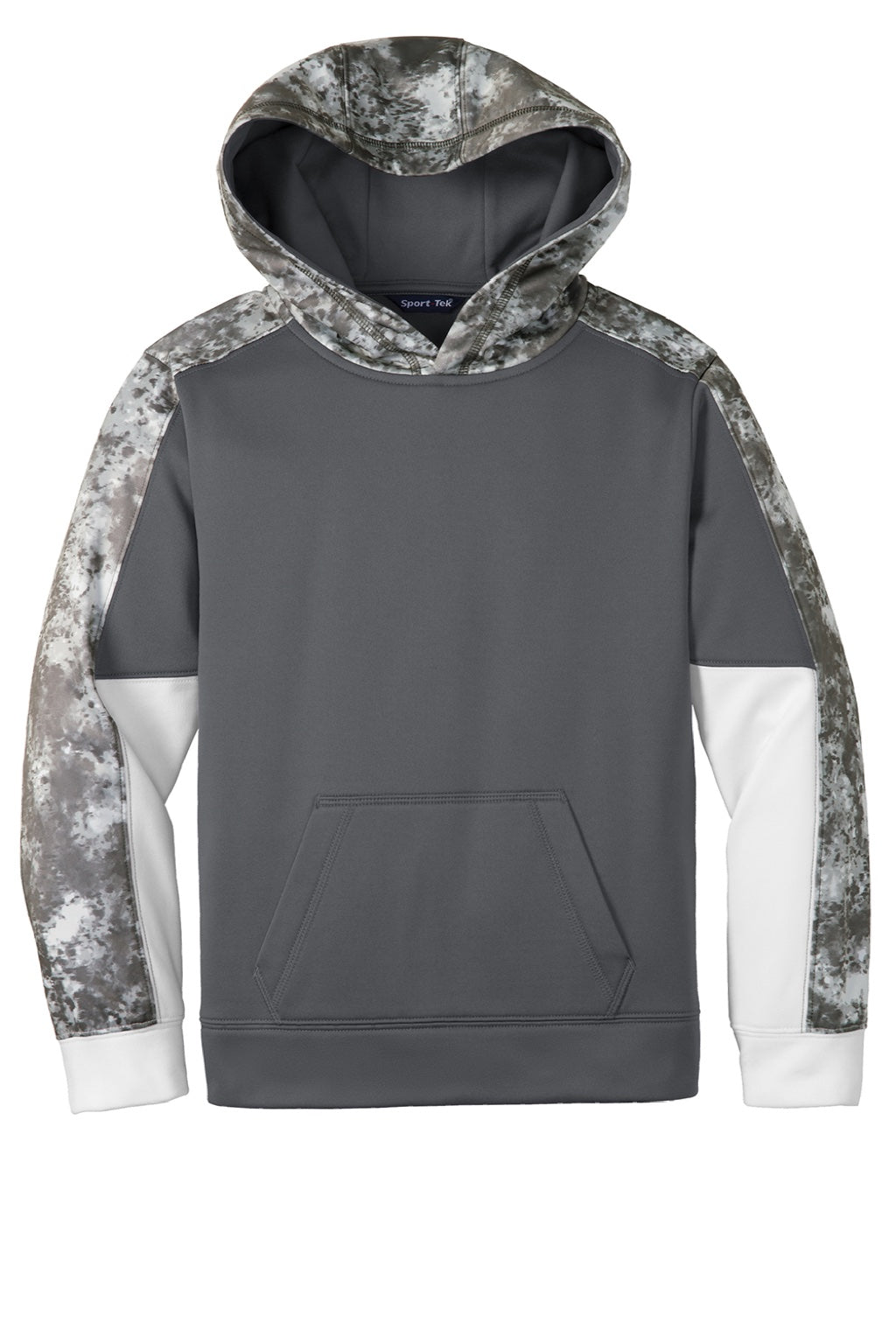 Sport-Tek YST231 Youth Sport-Wick Mineral Freeze Moisture Wicking Fleece Hooded Sweatshirt Hoodie w/ Pouch Pocket Dark Smoke Grey Flat Front