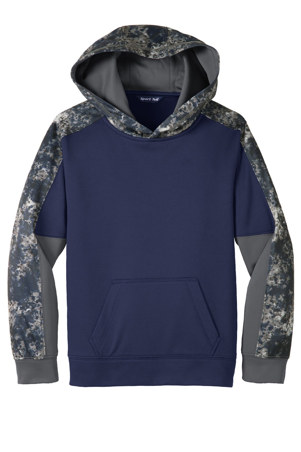 Sport-Tek YST231 Youth Sport-Wick Mineral Freeze Moisture Wicking Fleece Hooded Sweatshirt Hoodie w/ Pouch Pocket True Navy Blue Flat Front