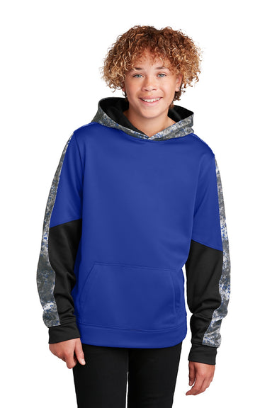 Sport-Tek YST231 Youth Sport-Wick Mineral Freeze Moisture Wicking Fleece Hooded Sweatshirt Hoodie w/ Pouch Pocket True Royal Blue Model Front