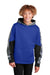 Sport-Tek YST231 Youth Sport-Wick Mineral Freeze Moisture Wicking Fleece Hooded Sweatshirt Hoodie w/ Pouch Pocket True Royal Blue Model Front