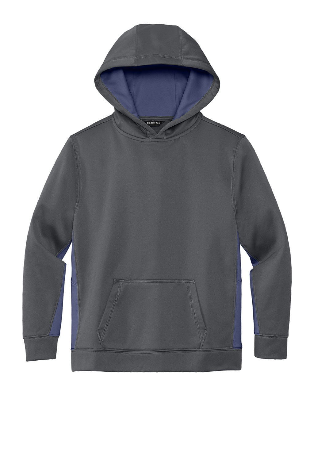 Sport-Tek YST235 Youth Sport-Wick Moisture Wicking Fleece Hooded Sweatshirt Hoodie w/ Pouch Pocket Dark Smoke Grey/True Navy Blue Flat Front