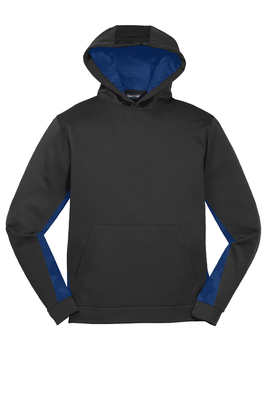 Sport-Tek YST239 Youth Sport-Wick CamoHex Moisture Wicking Fleece Hooded Sweatshirt Hoodie w/ Pouch Pocket Black/True Royal Blue Flat Front
