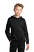 Sport-Tek YST239 Youth Sport-Wick CamoHex Moisture Wicking Fleece Hooded Sweatshirt Hoodie w/ Pouch Pocket Black/Dark Smoke Grey Model Front