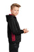 Sport-Tek YST239 Youth Sport-Wick CamoHex Moisture Wicking Fleece Hooded Sweatshirt Hoodie w/ Pouch Pocket Black/Deep Red Model Side