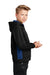 Sport-Tek YST239 Youth Sport-Wick CamoHex Moisture Wicking Fleece Hooded Sweatshirt Hoodie w/ Pouch Pocket Black/True Royal Blue Model Side