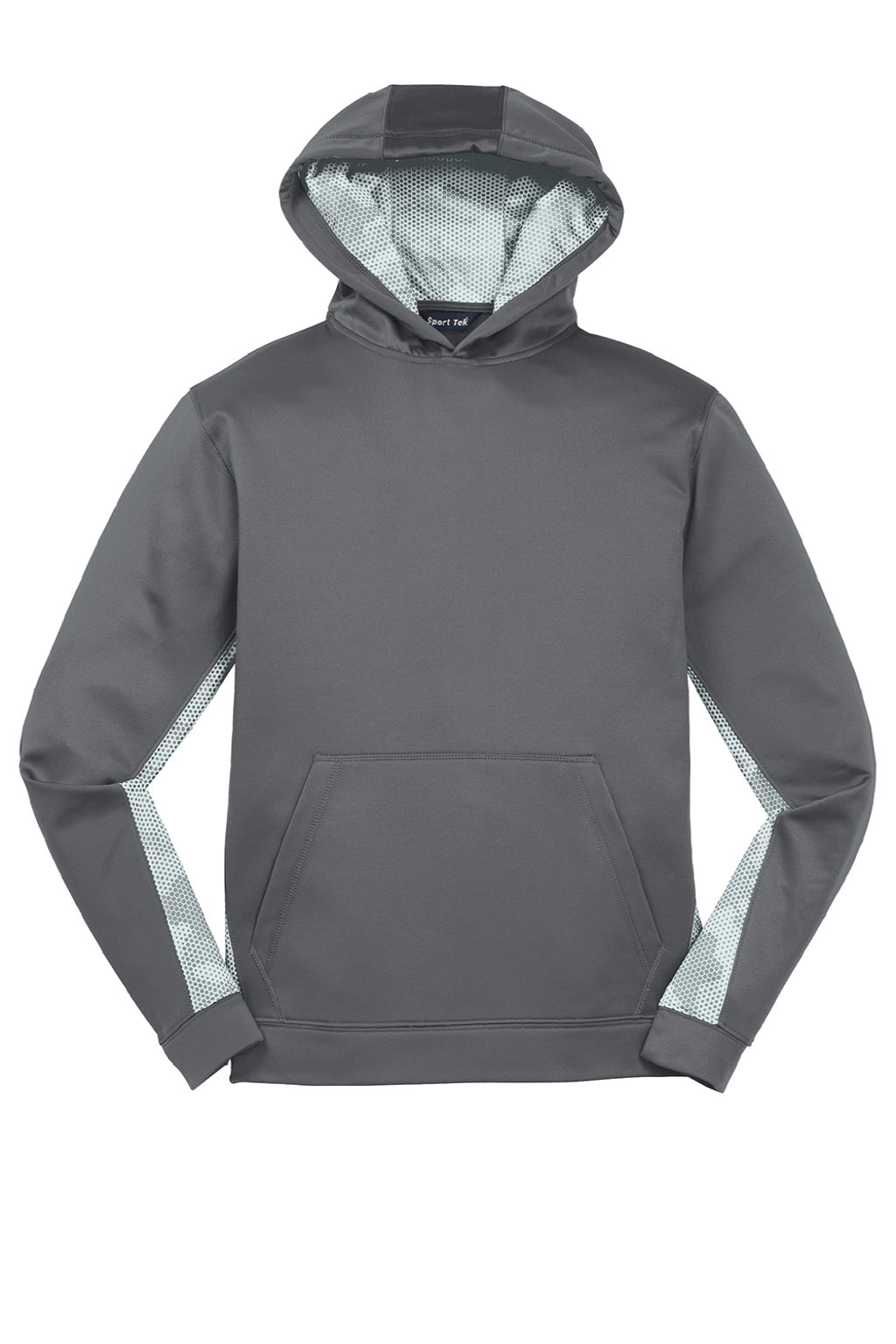 Sport-Tek YST239 Youth Sport-Wick CamoHex Moisture Wicking Fleece Hooded Sweatshirt Hoodie w/ Pouch Pocket Dark Smoke Grey/White Flat Front