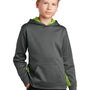 Sport-Tek Youth Sport-Wick CamoHex Moisture Wicking Fleece Hooded Sweatshirt Hoodie w/ Pouch Pocket - Dark Smoke Grey/Lime Shock Green