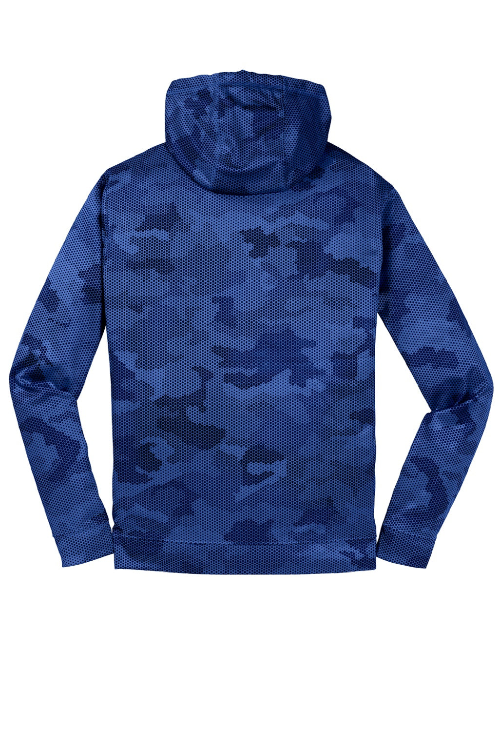 Sport-Tek YST240 Youth Sport-Wick CamoHex Moisture Wicking Fleece Hooded Sweatshirt Hoodie w/ Pouch Pocket True Royal Blue Flat Back