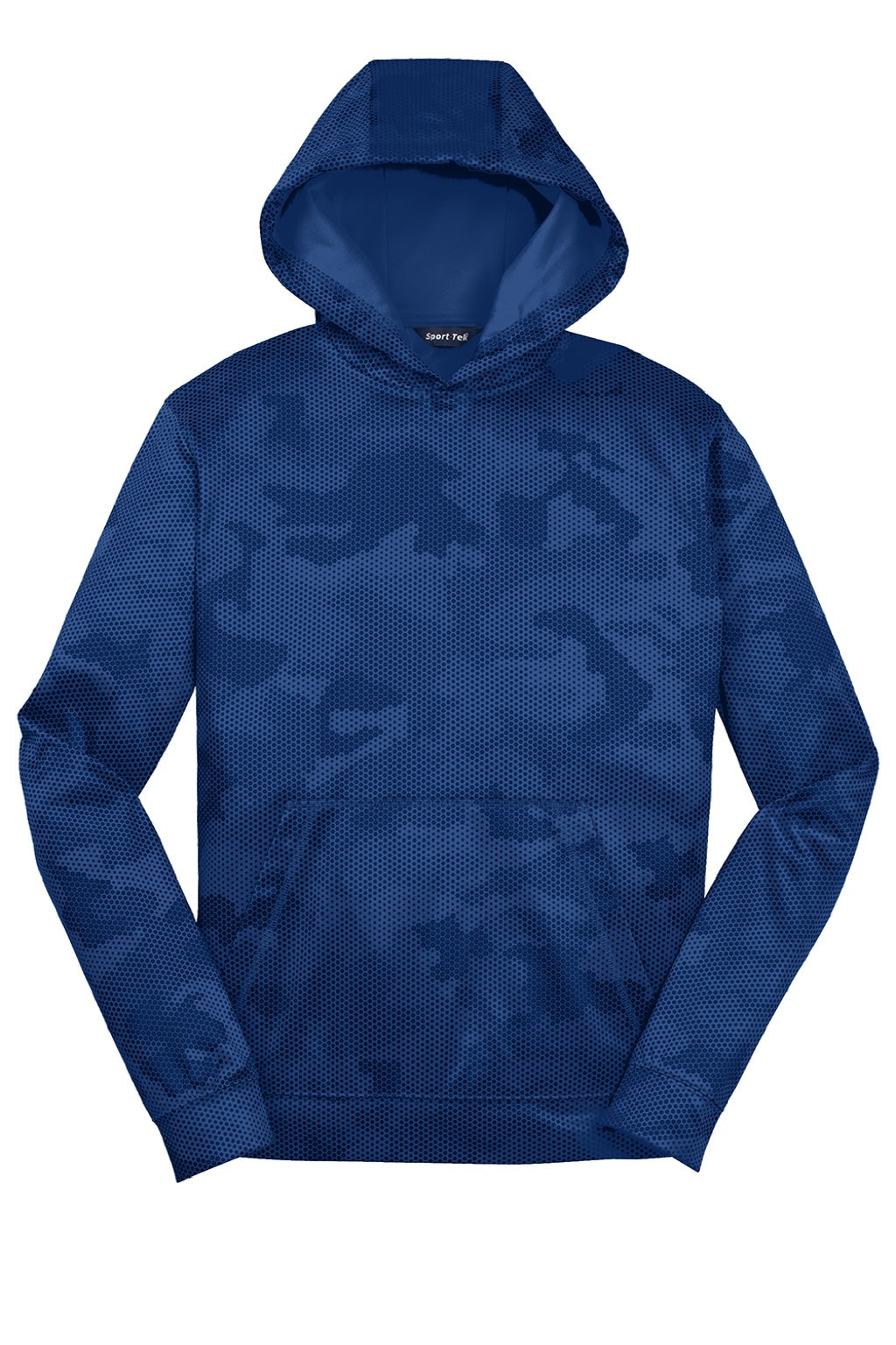 Sport-Tek YST240 Youth Sport-Wick CamoHex Moisture Wicking Fleece Hooded Sweatshirt Hoodie w/ Pouch Pocket True Royal Blue Flat Front