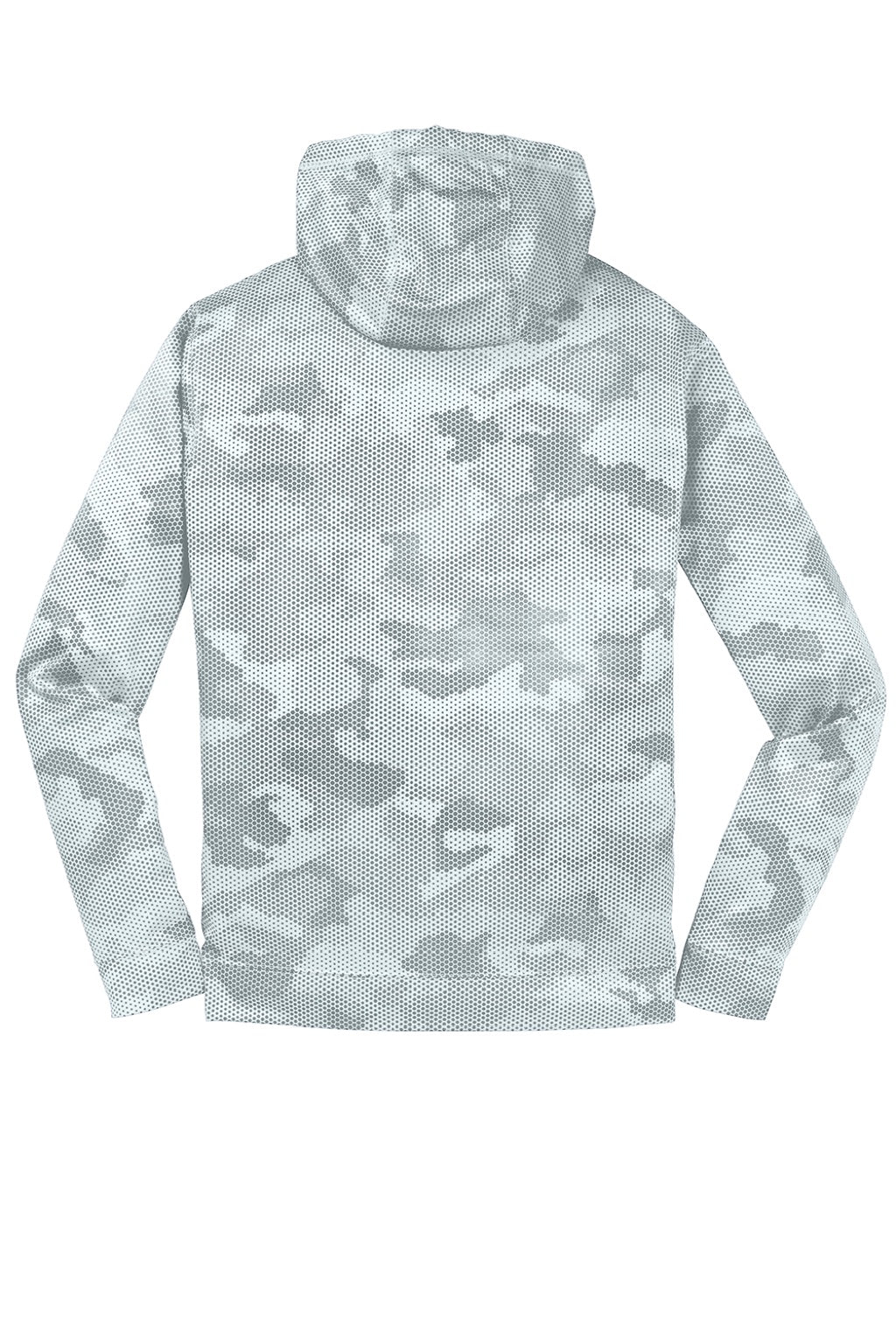 Sport-Tek YST240 Youth Sport-Wick CamoHex Moisture Wicking Fleece Hooded Sweatshirt Hoodie w/ Pouch Pocket White Flat Back