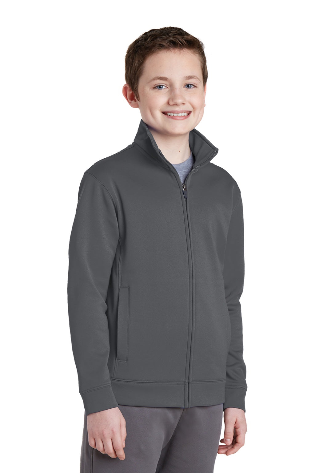 Sport-Tek YST241 Youth Sport-Wick Moisture Wicking Fleece Full Zip Sweatshirt w/ Pockets Dark Smoke Grey Model 3q