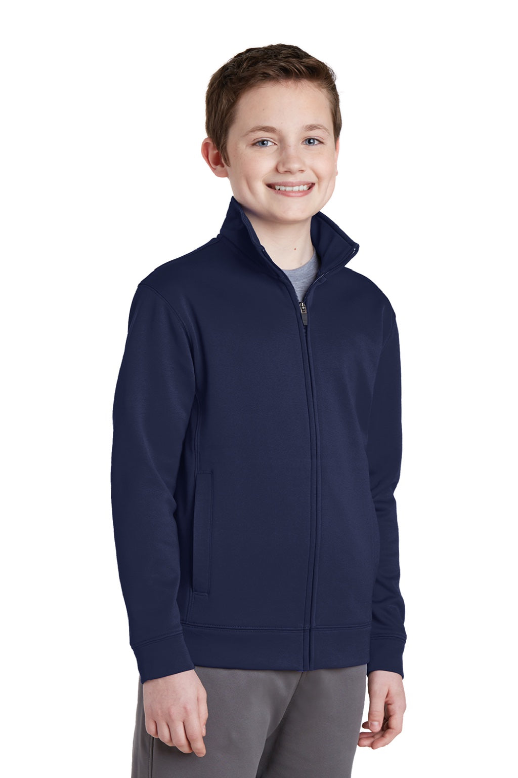 Sport-Tek YST241 Youth Sport-Wick Moisture Wicking Fleece Full Zip Sweatshirt w/ Pockets Navy Blue Model 3q