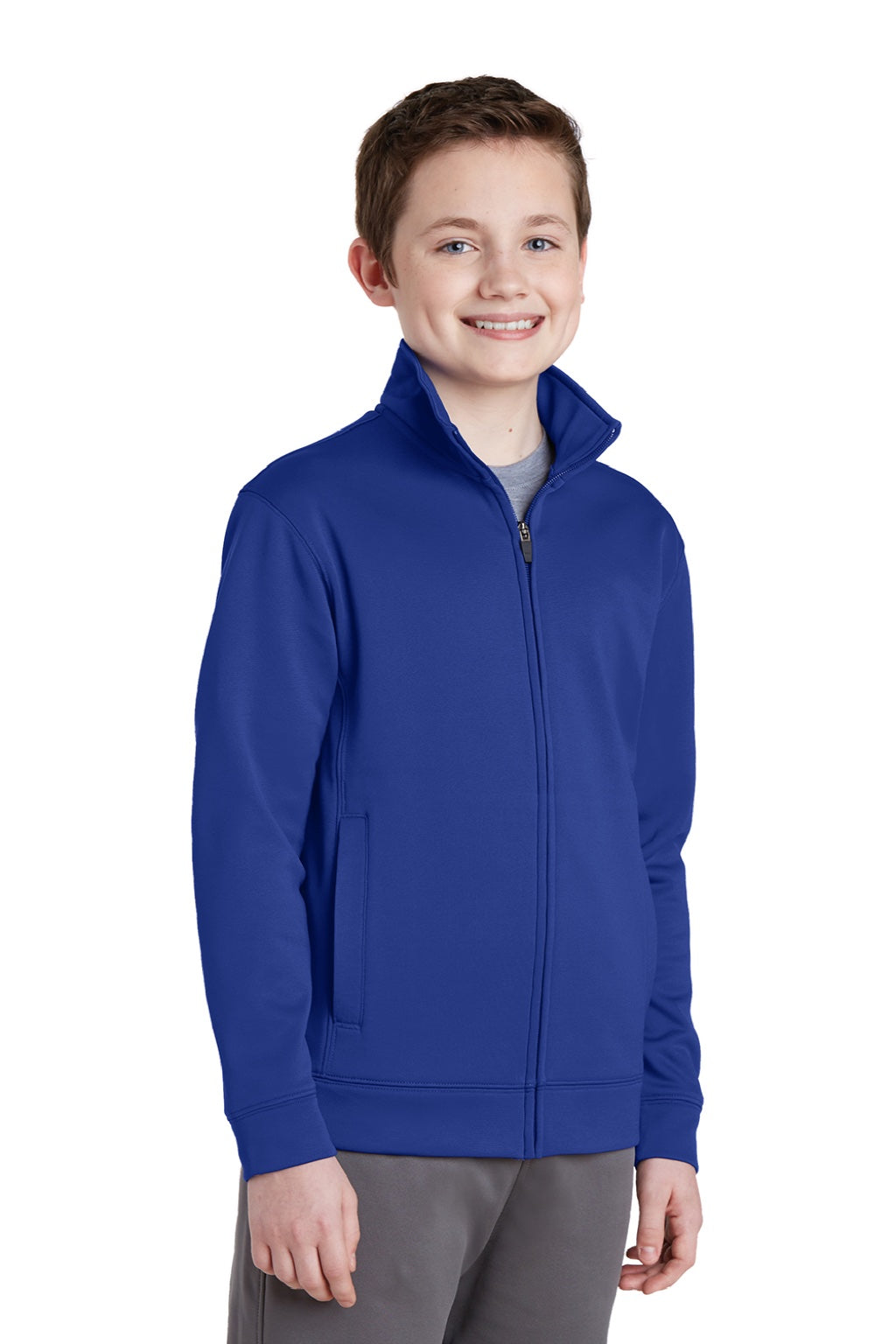 Sport-Tek YST241 Youth Sport-Wick Moisture Wicking Fleece Full Zip Sweatshirt w/ Pockets True Royal Blue Model 3q