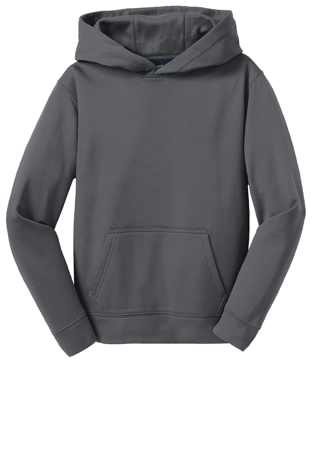 Sport-Tek YST244 Youth Sport-Wick Moisture Wicking Fleece Hooded Sweatshirt Hoodie w/ Pouch Pocket Dark Smoke Grey Flat Front
