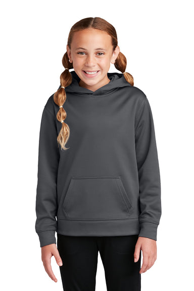 Sport-Tek YST244 Youth Sport-Wick Moisture Wicking Fleece Hooded Sweatshirt Hoodie w/ Pouch Pocket Dark Smoke Grey Model Front