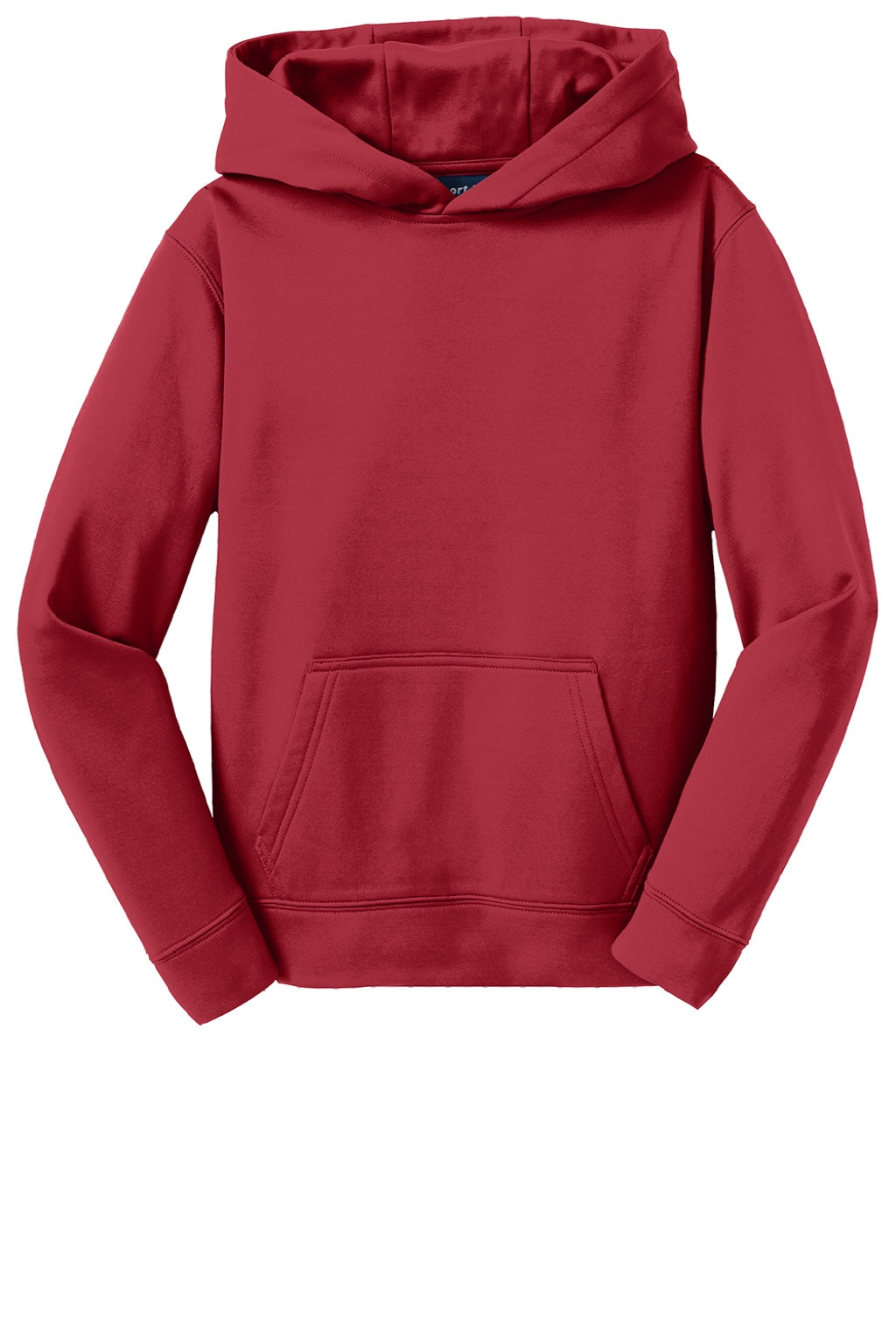 Sport-Tek YST244 Youth Sport-Wick Moisture Wicking Fleece Hooded Sweatshirt Hoodie w/ Pouch Pocket Deep Red Flat Front