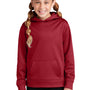 Sport-Tek Youth Sport-Wick Moisture Wicking Fleece Hooded Sweatshirt Hoodie w/ Pouch Pocket - Deep Red