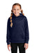 Sport-Tek YST244 Youth Sport-Wick Moisture Wicking Fleece Hooded Sweatshirt Hoodie w/ Pouch Pocket Navy Blue Model Front