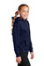 Sport-Tek YST244 Youth Sport-Wick Moisture Wicking Fleece Hooded Sweatshirt Hoodie w/ Pouch Pocket Navy Blue Model Side