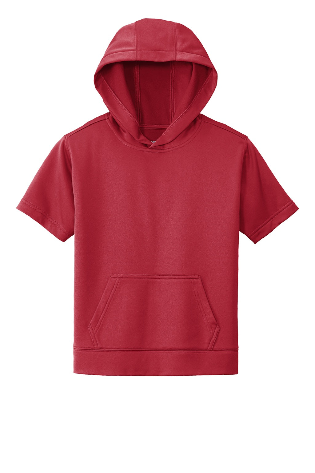 Sport-Tek YST251 Youth Fleece Moisture Wicking Short Sleeve Hooded Sweatshirt Hoodie w/ Pouch Pocket Deep Red Flat Front