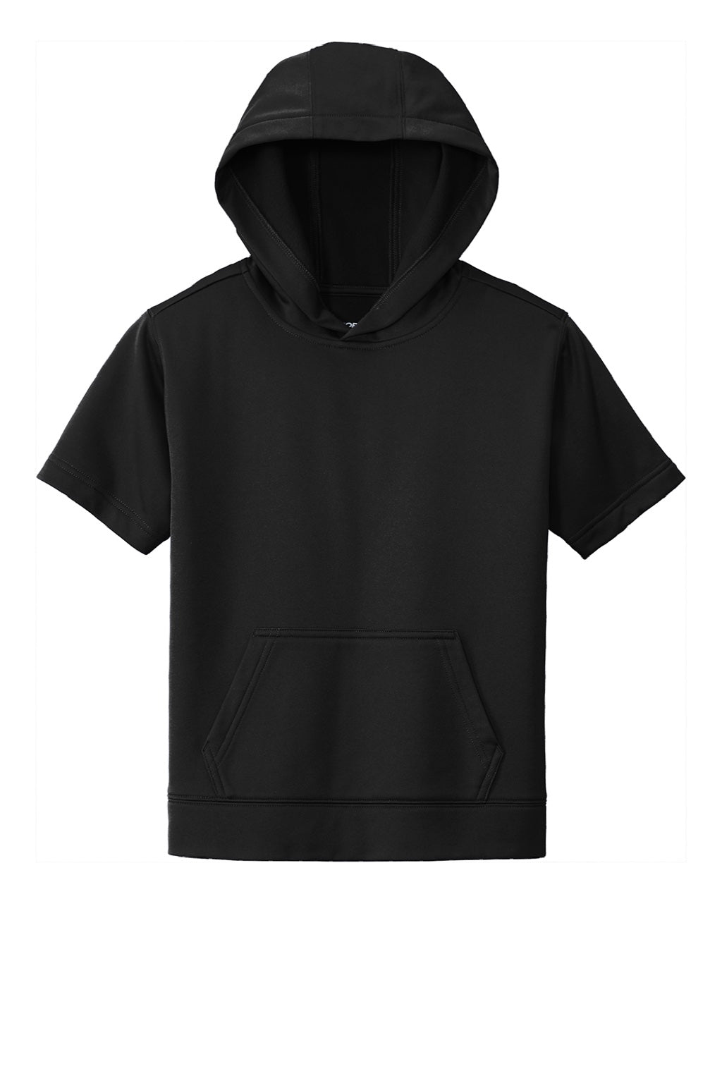 Sport-Tek YST251 Youth Fleece Moisture Wicking Short Sleeve Hooded Sweatshirt Hoodie w/ Pouch Pocket Black Flat Front