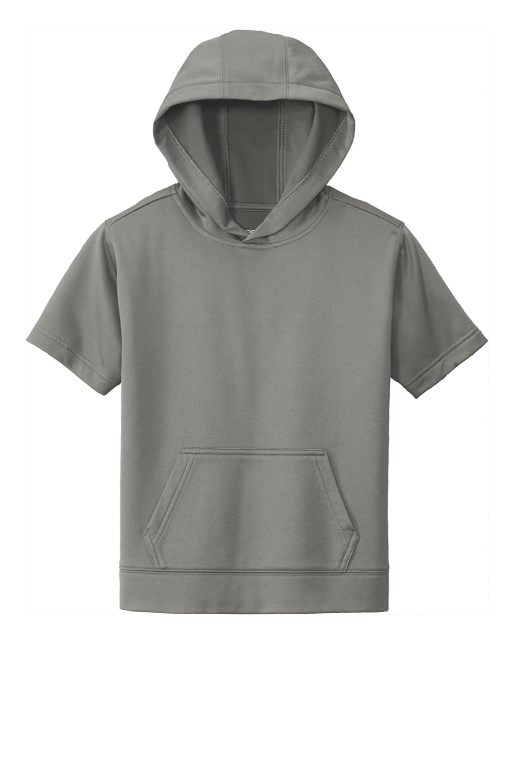 Sport-Tek YST251 Youth Fleece Moisture Wicking Short Sleeve Hooded Sweatshirt Hoodie w/ Pouch Pocket Dark Smoke Grey Flat Front