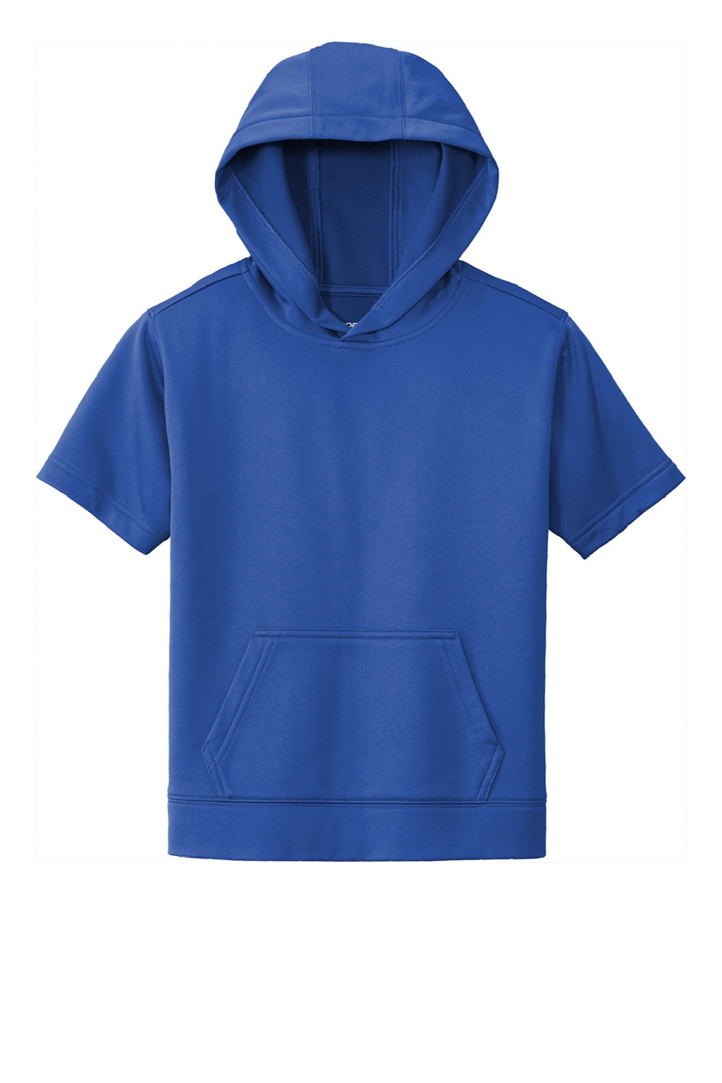 Sport-Tek YST251 Youth Fleece Moisture Wicking Short Sleeve Hooded Sweatshirt Hoodie w/ Pouch Pocket True Royal Blue Flat Front