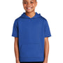 Sport-Tek Youth Fleece Moisture Wicking Short Sleeve Hooded Sweatshirt Hoodie w/ Pouch Pocket - True Royal Blue
