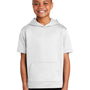Sport-Tek Youth Fleece Moisture Wicking Short Sleeve Hooded Sweatshirt Hoodie w/ Pouch Pocket - White