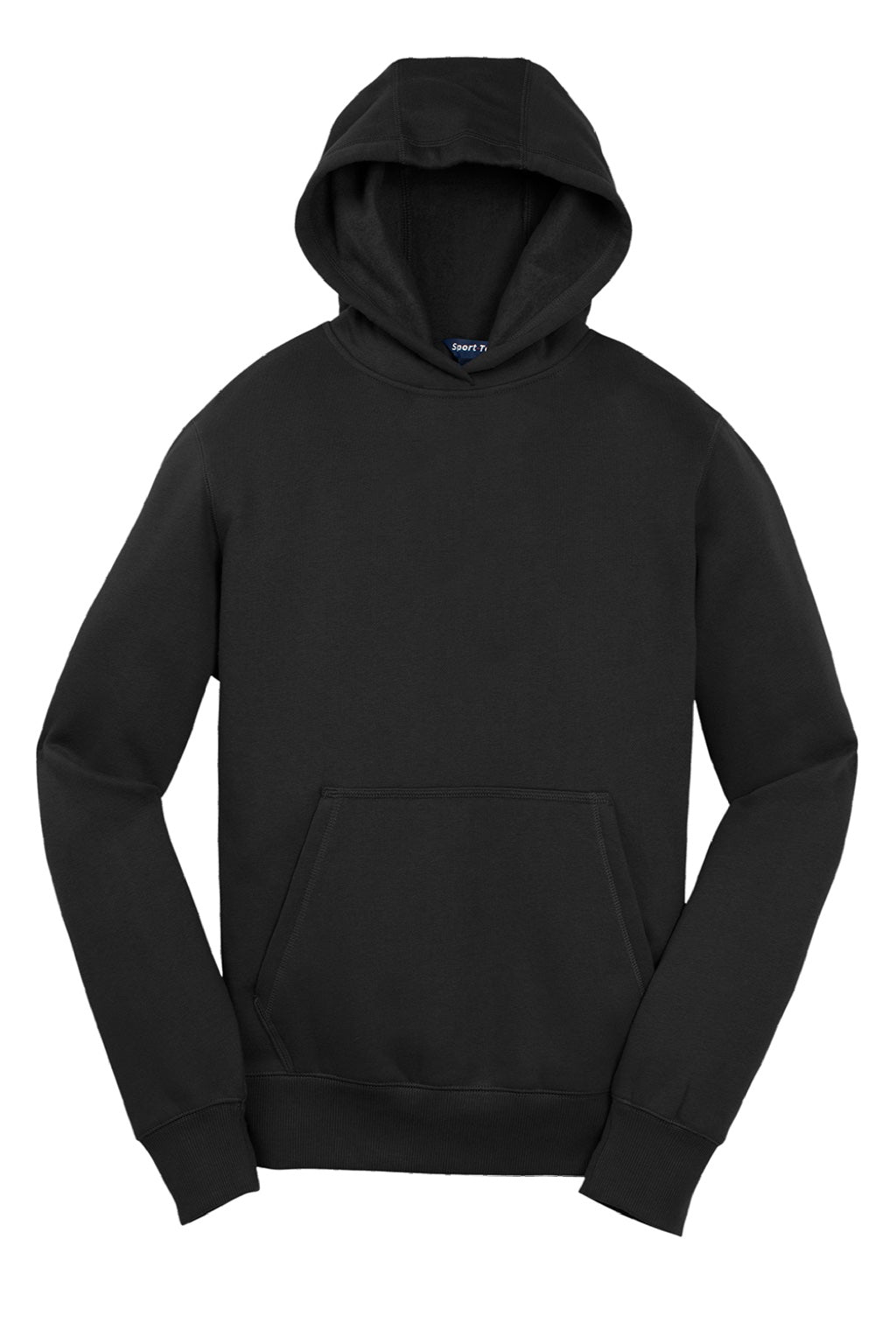 Sport-Tek YST254 Youth Shrink Resistant Fleece Hooded Sweatshirt Hoodie w/ Pouch Pocket Black Flat Front