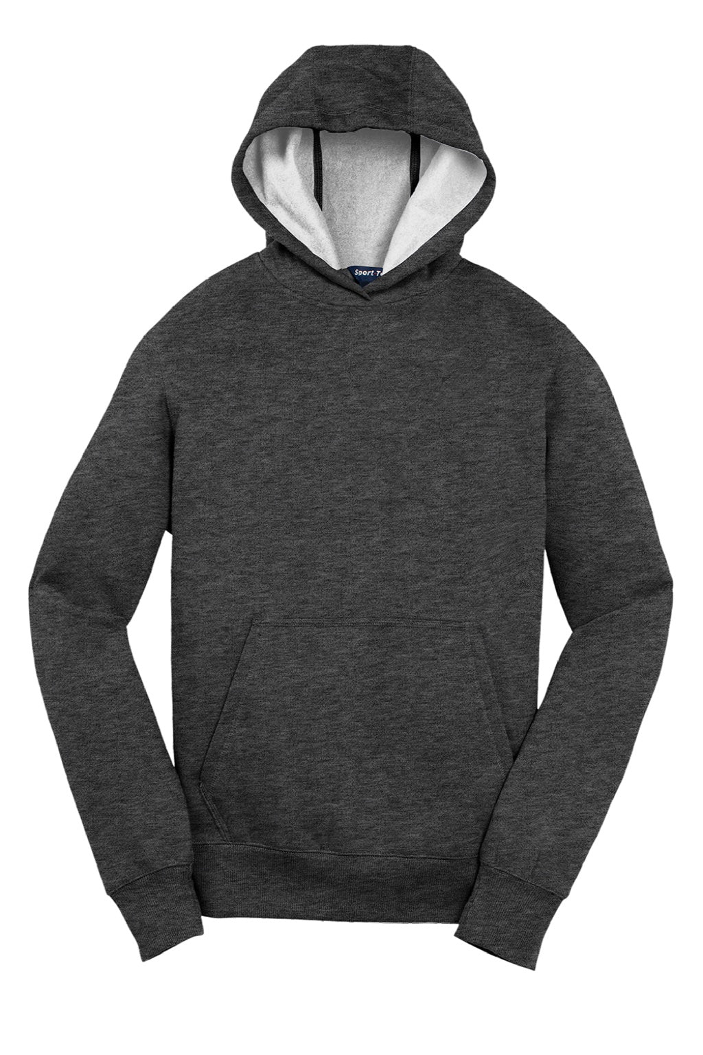 Sport-Tek YST254 Youth Shrink Resistant Fleece Hooded Sweatshirt Hoodie w/ Pouch Pocket Heather Graphite Grey Flat Front