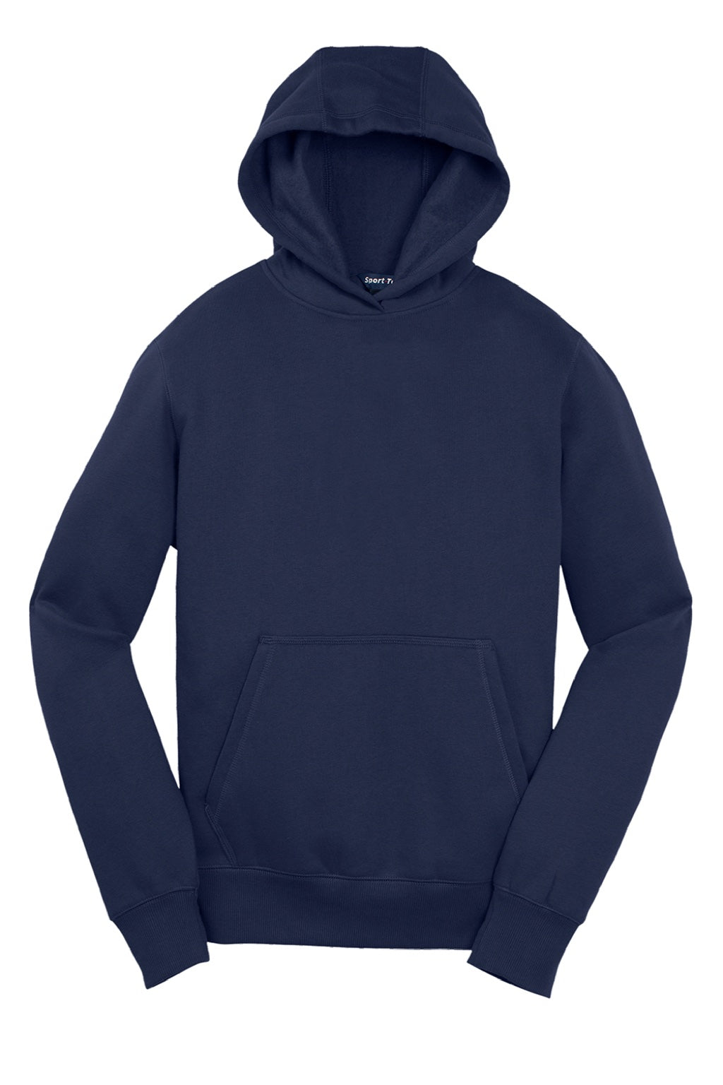 Sport-Tek YST254 Youth Shrink Resistant Fleece Hooded Sweatshirt Hoodie w/ Pouch Pocket True Navy Blue Flat Front
