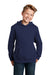 Sport-Tek YST254 Youth Shrink Resistant Fleece Hooded Sweatshirt Hoodie w/ Pouch Pocket True Navy Blue Model Front