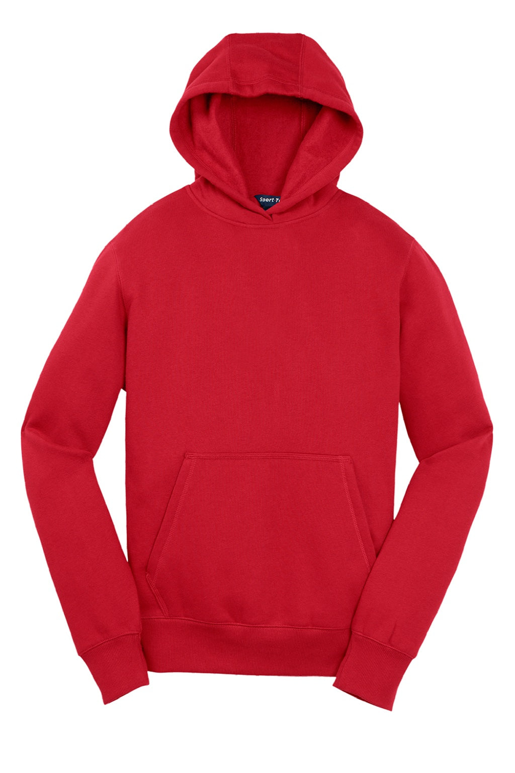 Sport-Tek YST254 Youth Shrink Resistant Fleece Hooded Sweatshirt Hoodie w/ Pouch Pocket True Red Flat Front