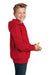 Sport-Tek YST254 Youth Shrink Resistant Fleece Hooded Sweatshirt Hoodie w/ Pouch Pocket True Red Model Side