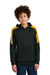 Sport-Tek YST255 Youth Sport-Wick Moisture Wicking United Fleece Hooded Sweatshirt Hoodie w/ Pouch Pocket Black/Gold Model Front