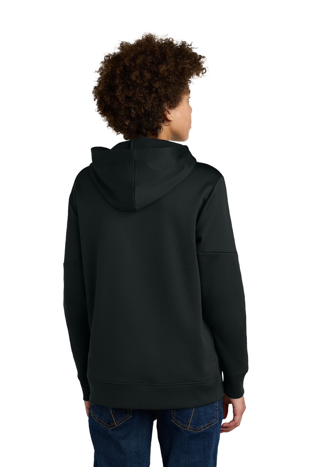 Sport-Tek YST255 Youth Sport-Wick Moisture Wicking United Fleece Hooded Sweatshirt Hoodie w/ Pouch Pocket Black/White Model Back