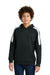 Sport-Tek YST255 Youth Sport-Wick Moisture Wicking United Fleece Hooded Sweatshirt Hoodie w/ Pouch Pocket Black/White Model Front