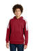 Sport-Tek YST255 Youth Sport-Wick Moisture Wicking United Fleece Hooded Sweatshirt Hoodie w/ Pouch Pocket Deep Red/White Model Front