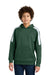Sport-Tek YST255 Youth Sport-Wick Moisture Wicking United Fleece Hooded Sweatshirt Hoodie w/ Pouch Pocket Forest Green/White Model Front