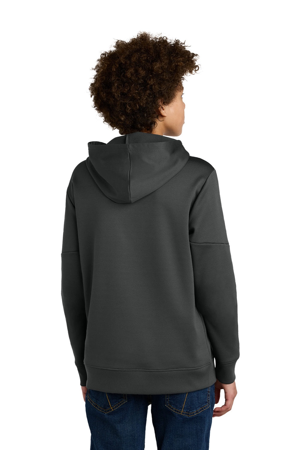 Sport-Tek YST255 Youth Sport-Wick Moisture Wicking United Fleece Hooded Sweatshirt Hoodie w/ Pouch Pocket Iron Grey/White Model Back